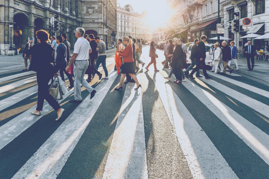 Crowd crossing the street