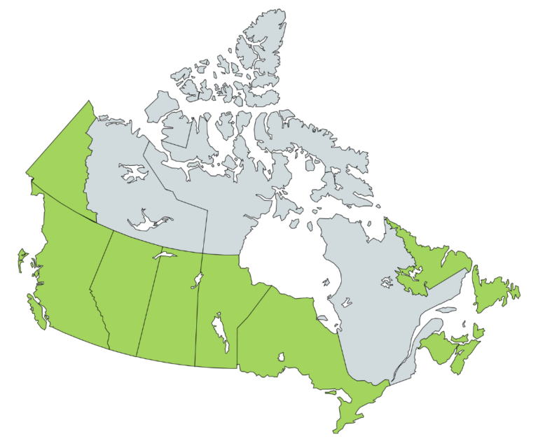 Map of Canada with approved provinces in green