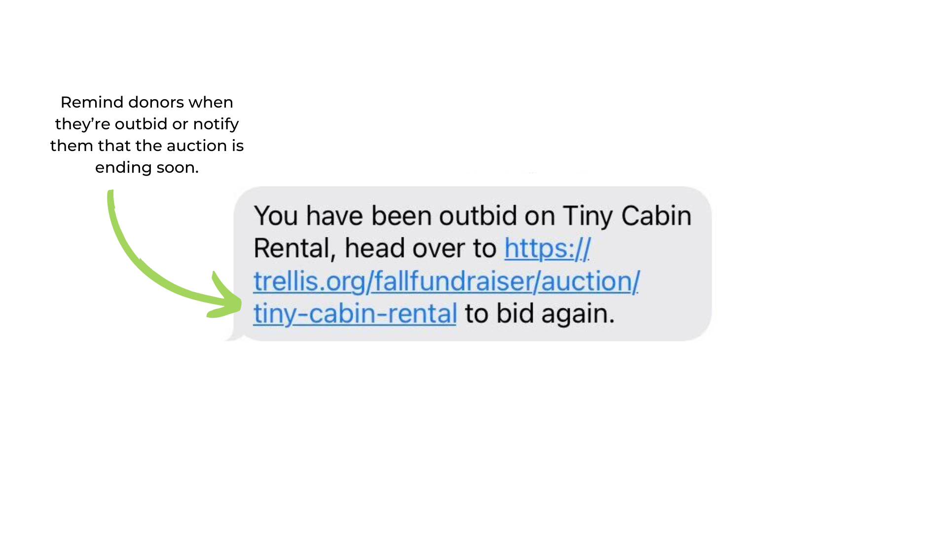 Remind donors when they’re outbid or notify them that the auction is ending soon.